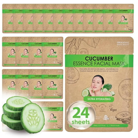 ORIGINAL DERMA BEAUTY 24PK Cucumber Essence Face Masks for Skincare – Facial Sheet Mask Korean Skin Care