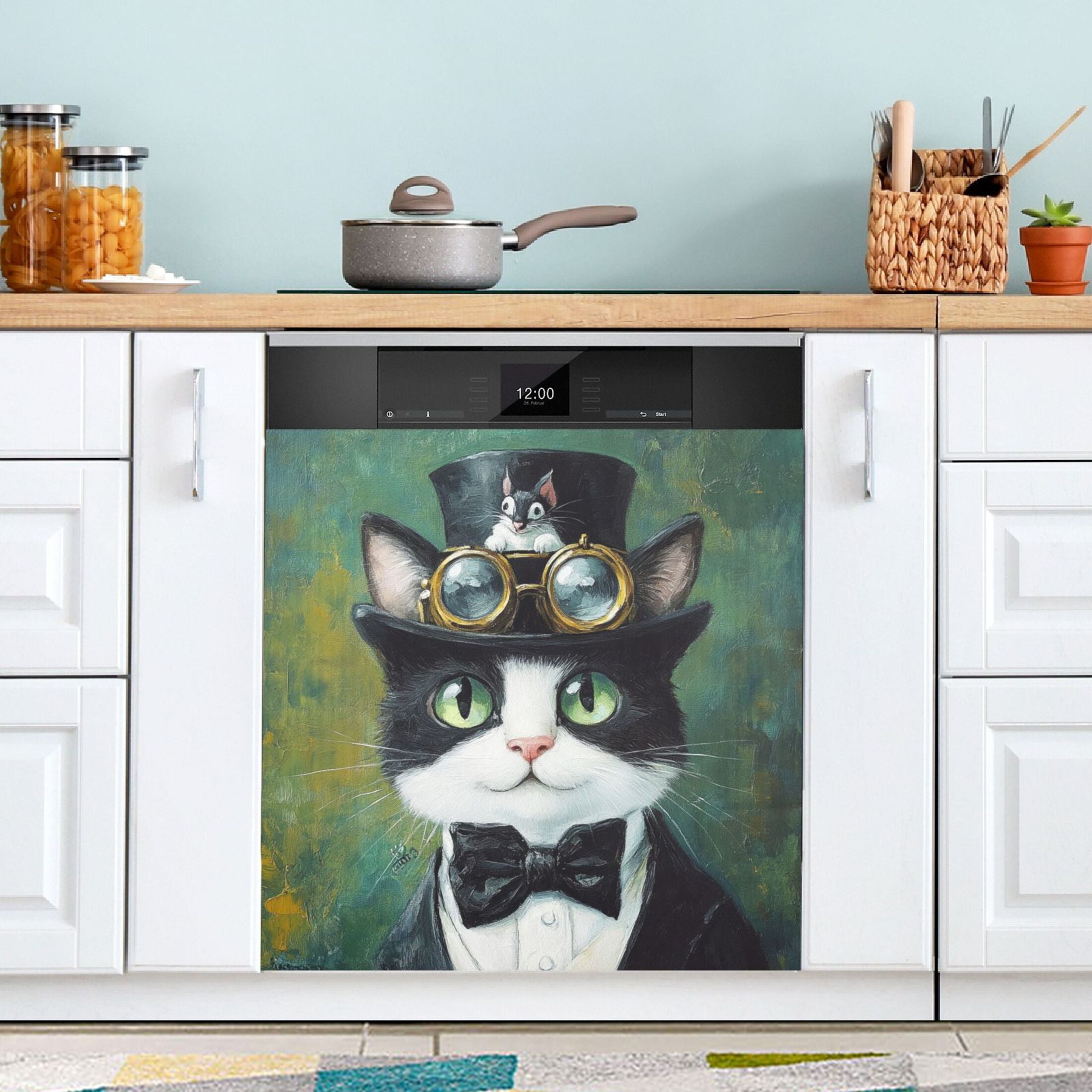 Dishwasher Magnetic Sticker 23x26 Inch Refrigerator Magnetic Sticker Washing Machine Magnetic Sticker Kitchen Panel Magnetic Sticker Home Decor Black Cat in Suit