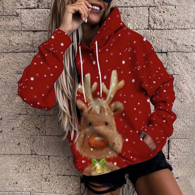 Pntutb Mujer Invierno Manga Larga Impreso Suéter Sombrero Casual Top Suéter Con Capucha Pntutb Pntutb-2825