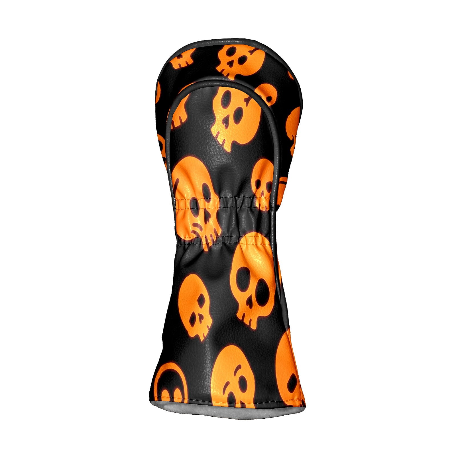Golf Club Covers, Orange Skeleton Premium PU Leather Driver Hybrid Putter Head Covers with Velvet Lining, Waterproof Golf Gifts for Men Women