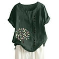 thumbnail image 4 of Azrian Plus Size Blouses Women's Fashion Summer Round Neck Leisure Short Sleeve Printed Buttons Tops Clearance Sale, 4 of 5