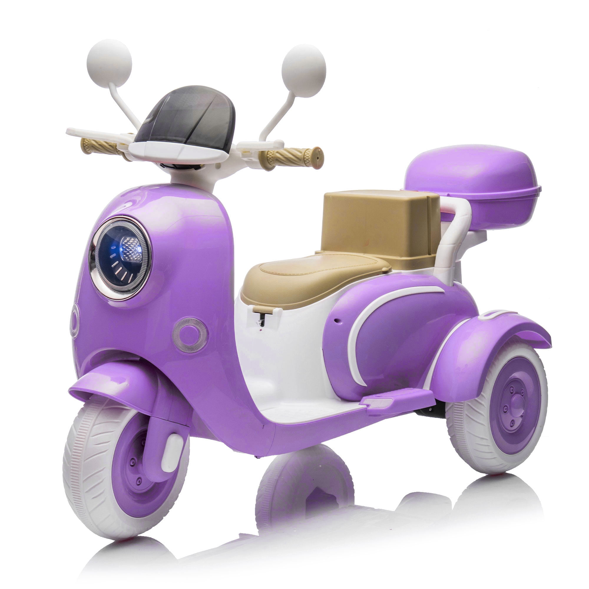 Urday 12V Kids Electric Motorcycle with Parent Seat, Dual 25W Motors 3-Wheeled Ride On Toy, Bluetooth Music, USB, High Weight Capacity 132 lbs, Beige