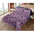 thumbnail image 4 of Ambesonne Floral Fitted & Flat Sheet with Shams 4 Pcs Set, Asian Winter Flowers Pattern, Queen, Purple Peach and Teal, 4 of 5