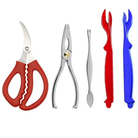 

5 Pcs Seafood Tools Set Lobster Crab Crackers and Tools includes Crab Cracker Lobster Shellers Crab Leg Forks C49