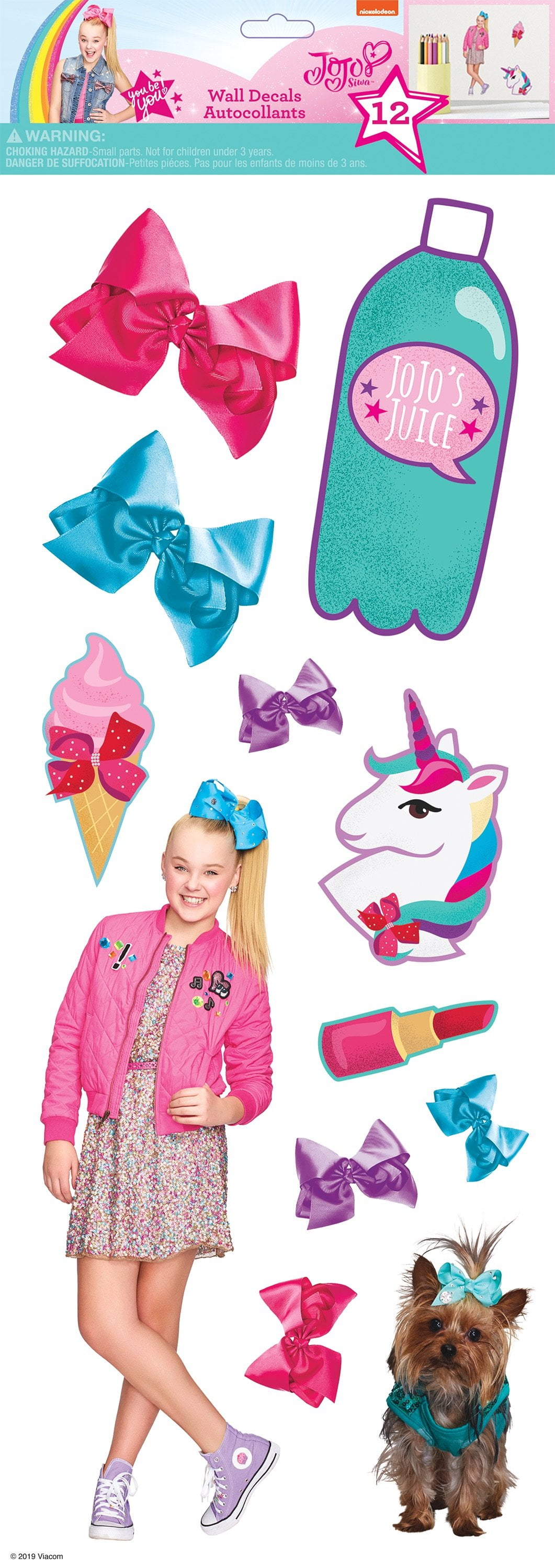 JOJO SIWA Cute & Confident 12 Wall Decals Bow ties, Unicorn, Joelle