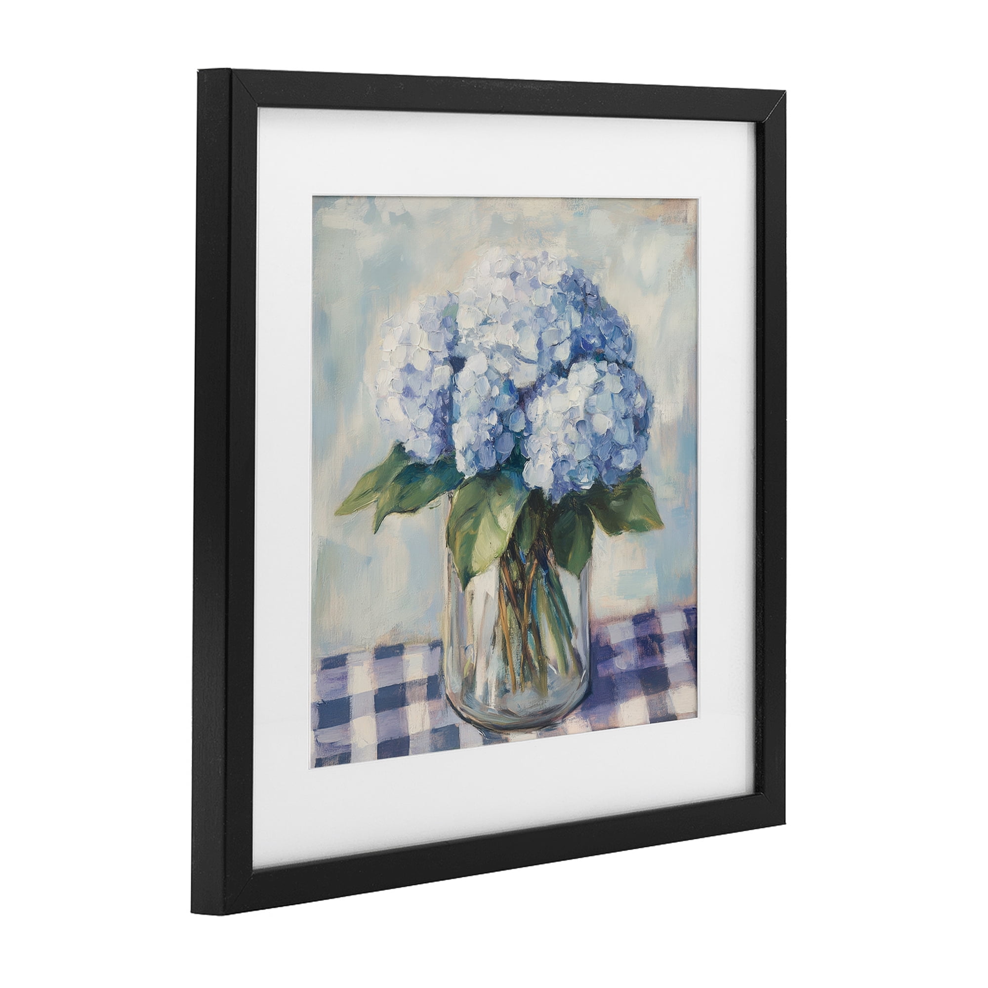 Stupell Industries Hydrangeas on Gingham Tablecloth Black Framed Print Under Glass, design by Petal Prints Design