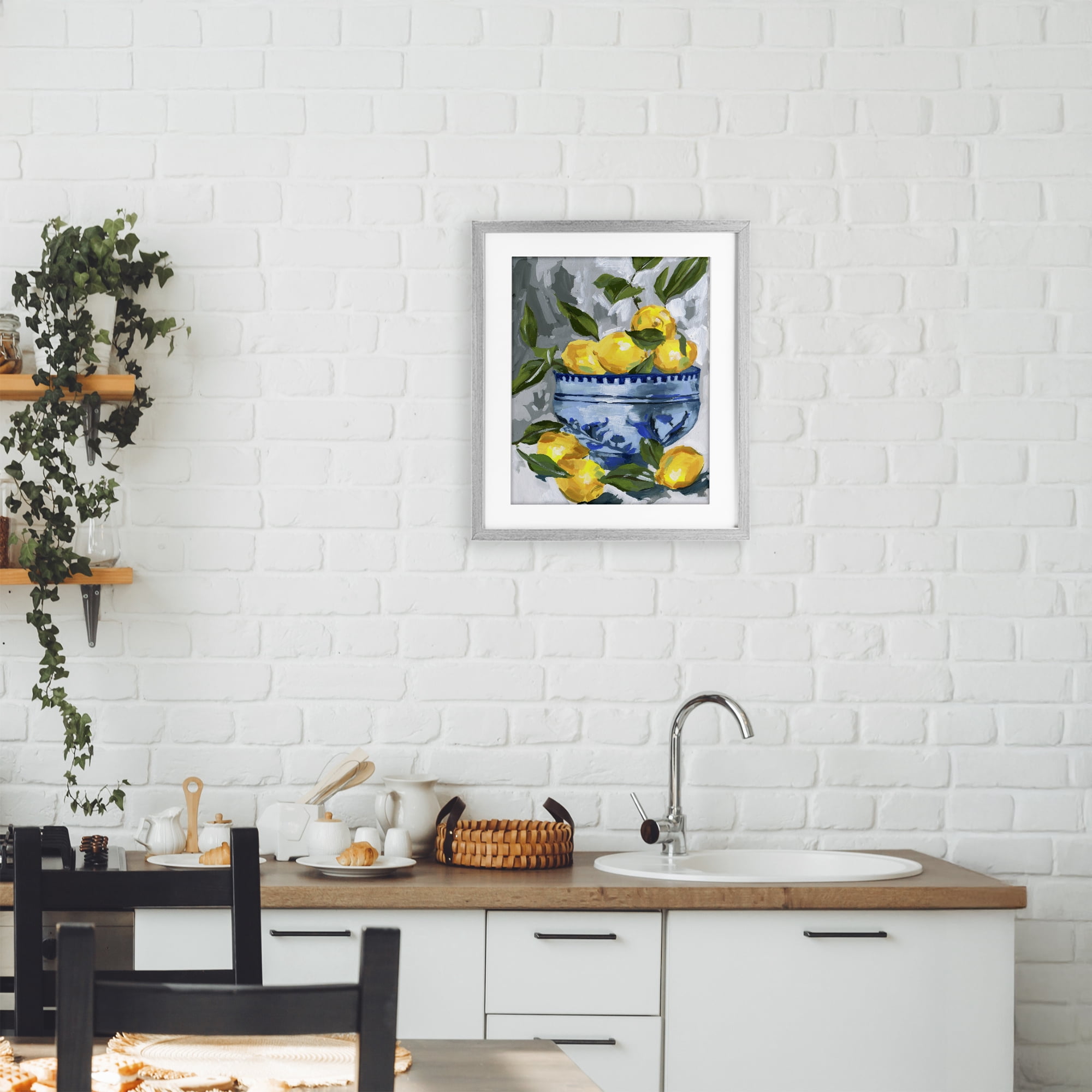 Stupell Industries Indigo & Lemon Bowl Gray Framed Print Under Glass, design by Melissa Wang
