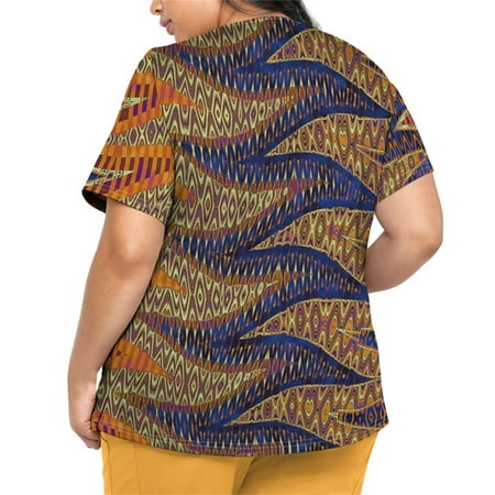 

Sksloeg Womens Scrub Tops Azik Ethnic Printed Top V-Neck Workwear Short Sleeve T-Shirts with Pockets Nursing Working Uniform Dark Blue M