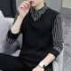 thumbnail image 3 of Camiseta polo para hombre de gran tamaño con empalme superior, ropa de invierno para hombre, de punto, de gran tamaño, a rayas, moda Harajuku, de una pieza, de lujo coreano F, 3 of 5