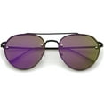 thumbnail image 2 of zeroUV Unisex Modern Slim Temple Brow Bar Rimless Colored Mirror Flat Lens Aviator Sunglasses 59mm (Black / Purple Mirror) - 59mm, 2 of 5