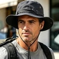 thumbnail image 5 of Bpyeka Men's Vintage Tactical Wide Brim Boonie Hat, Foldable Adjustable Chin Strap Outdoor Hiking Fishing Sun Bucket Hat Free Size, Dark Gray, 5 of 5