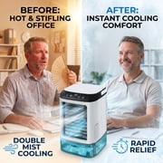 MDHAND Portable Air Cooler, 3 Speeds with Dual Mist and Ice Box, 900ml Tank, 7-Color Light, Usb Personal Cooling Fan for Home Office