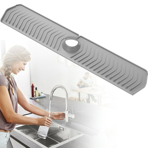 lkoopy Silicone Sink Faucet Mat Anti Slip Fastening Lock Faucet Splash Guard With Customizable Hole for Home Kitchen Countertop