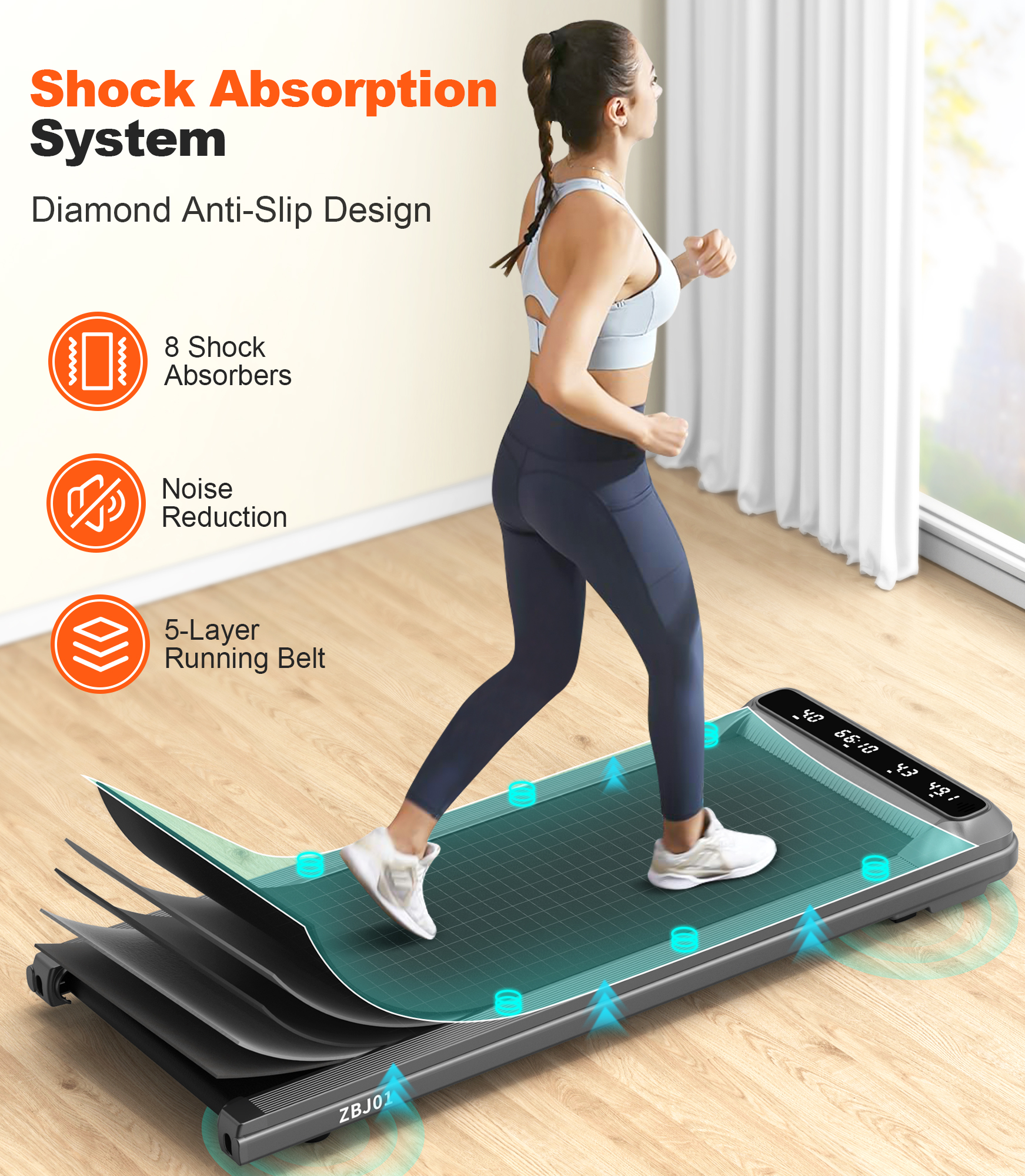 Walking Pad Treadmill, 2.5HP Under Desk Treadmill for Home, Remote Control Portable Small Treadmill w/ 265 lbs Capacity, Electric Jogging Running Machine, LCD Display, HiFi Bluetooth Speaker