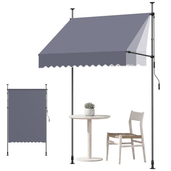 VEVOR Manual Retractable Awning, 59" Outdoor Retractable Patio Awning Sunshade Shelter, Height Adjustable Patio Door Window Canopy with Manual Crank Handle for Backyard, Garden, Balcony, Dark Gray