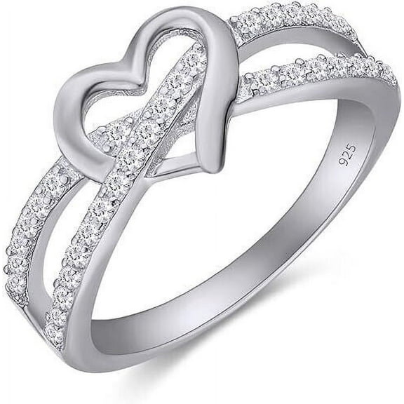 Split Shank Infinity Heart Promise Ring 14K White Gold Over 1.8 Ct Simulated Diamond