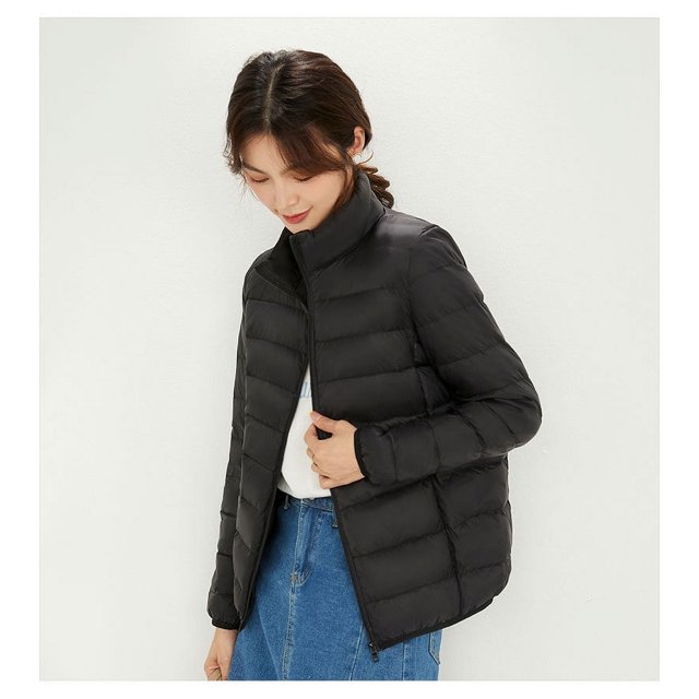 Abrigo de plumón para mujer, chaqueta ligera con cuello levantado, talla grande, ligera, a la moda, plumón de pato blanco, chaqueta para mujer