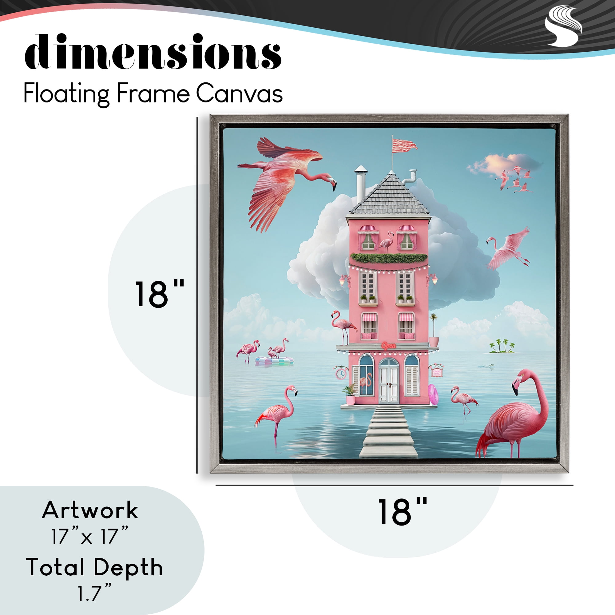 Flamingo Hotel on Water Gray Framed Floater Canvas Wall Art, design by Lori Lea Studios