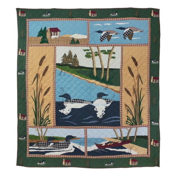 Common Loon Echo, Embroidery, Cotton shell, soft cotton filled, themed, handmade quilt - King
