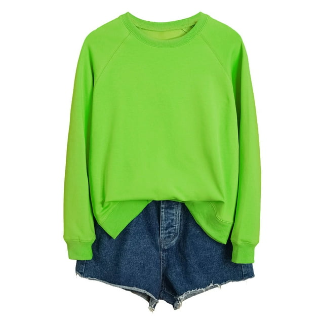 HNMKIU Chemises pour Femmes Chandail en Molleton pour Femmes Hauts Décontractés Raglan Manches Longues Col Rond Chandail Chandail en Molleton Décontracté Couleur Unie Hauts