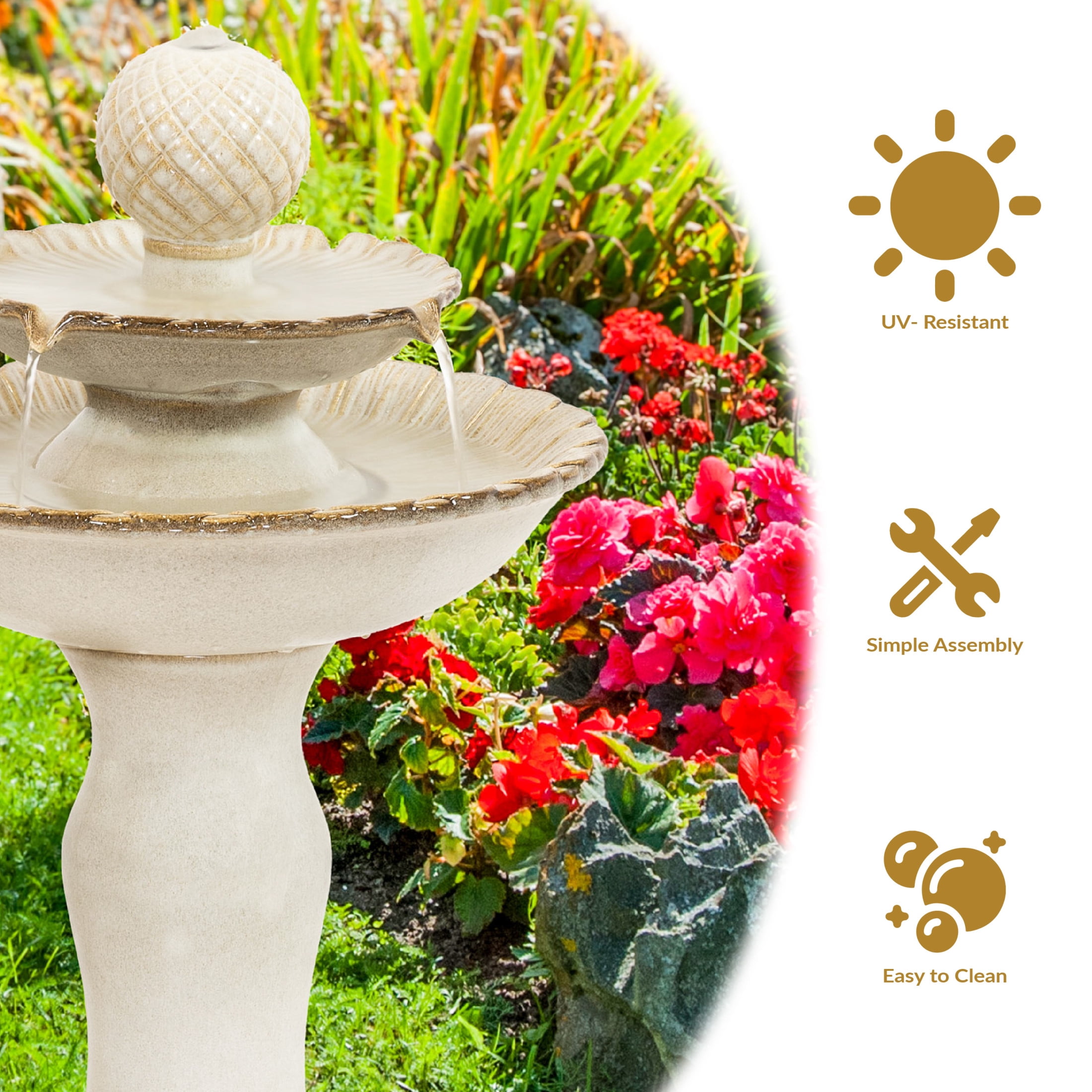 Sunnydaze White Resting Birds Contemporary Ceramic 2-Tiered Outdoor Water Fountain