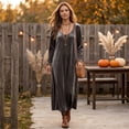 thumbnail image 5 of Women Fall Winter Velvet Scoop Crew Round Neck Maxi Dress Long Sleeve Loose Shift Solid Chic Elegant Casual Everyday Dress XL, 5 of 7