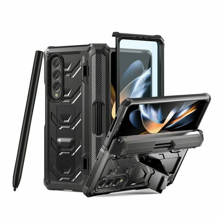 For Samsung Galaxy Z Fold 4 Case, Shockproof Rugged Case Pen Holder Full Coverage Protection Cover with Screen Protector