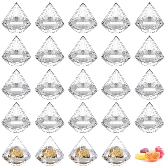 24 Pack Clear Favor Boxes, Diamond Shape Candy Boxes, 3 x 3 Inch Clear Plastic Wedding Party Favor Candy Box Gift Box for Wedding, Baby Shower, Bridal Shower, Valentines Day Party