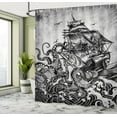 thumbnail image 5 of Ambesonne Nautical Shower Curtain, Monochrome Kraken and Ship, 69"Wx84"L, Charcoal Grey Pale Taupe, 5 of 5