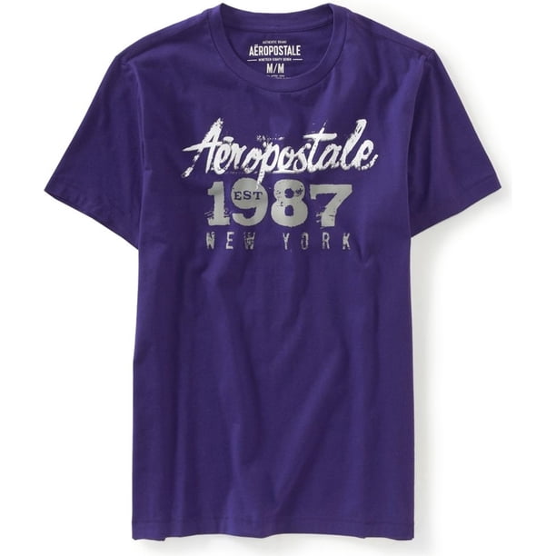 Aeropostale Mens Destroyed Est. Camiseta gráfica de 1987, morada, extragrande Aeropostale Camiseta gráfica