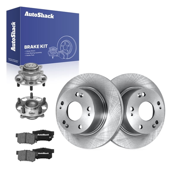 AutoShack Rear Solid Brake Rotors Ceramic Pads Hub Bearing Assembly 8-PC Brake Kit Replacement for 2008-2010 Honda Civic 10.24" (260 mm)