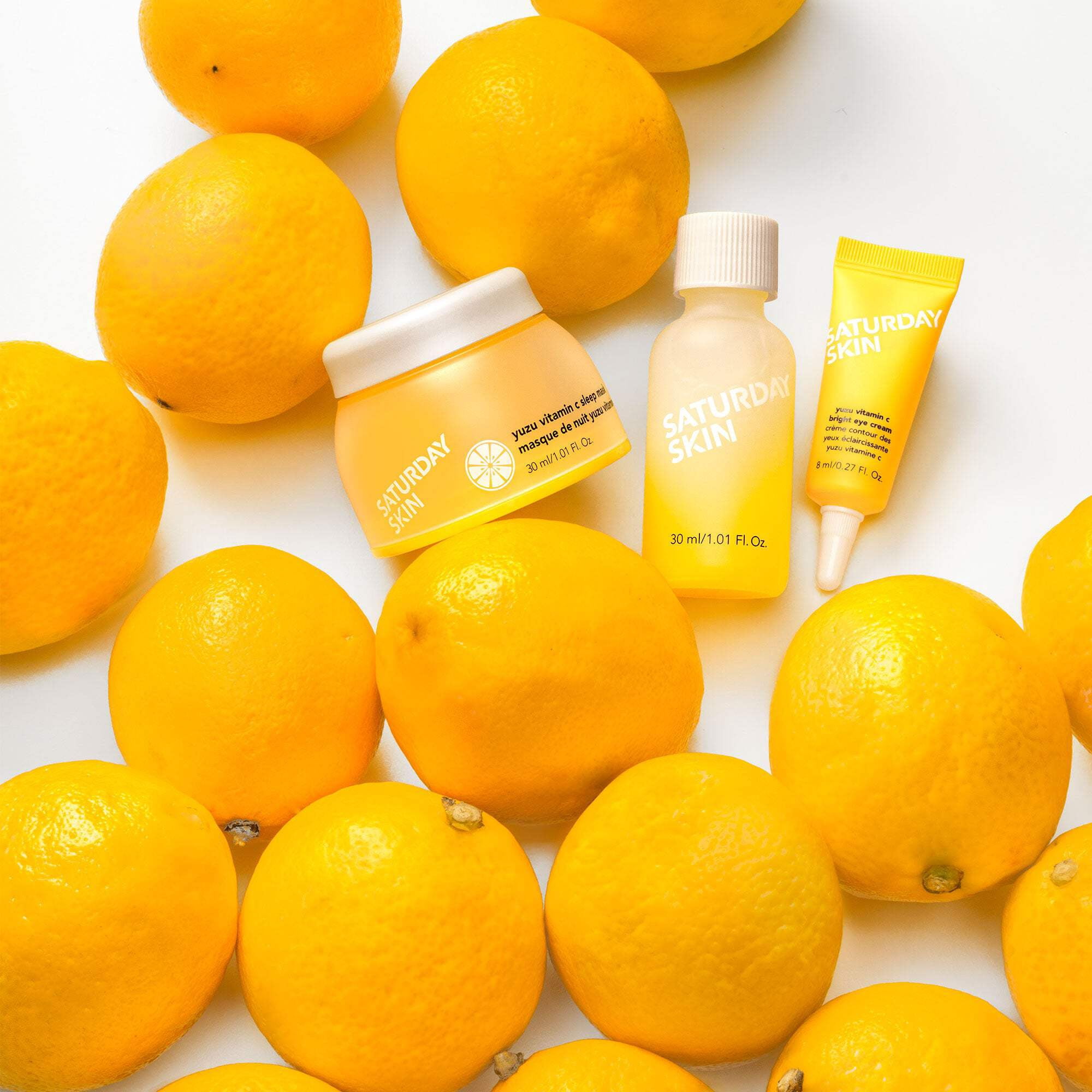 Saturday Skin 3-Piece Skin Care Set Yuzu Vitamin C Sleep Mask Yuzu Vitamin C Bright Toner and Eye Cream Overnight Facial Masks Korean Beauty Best Vitamin C Skincare Set