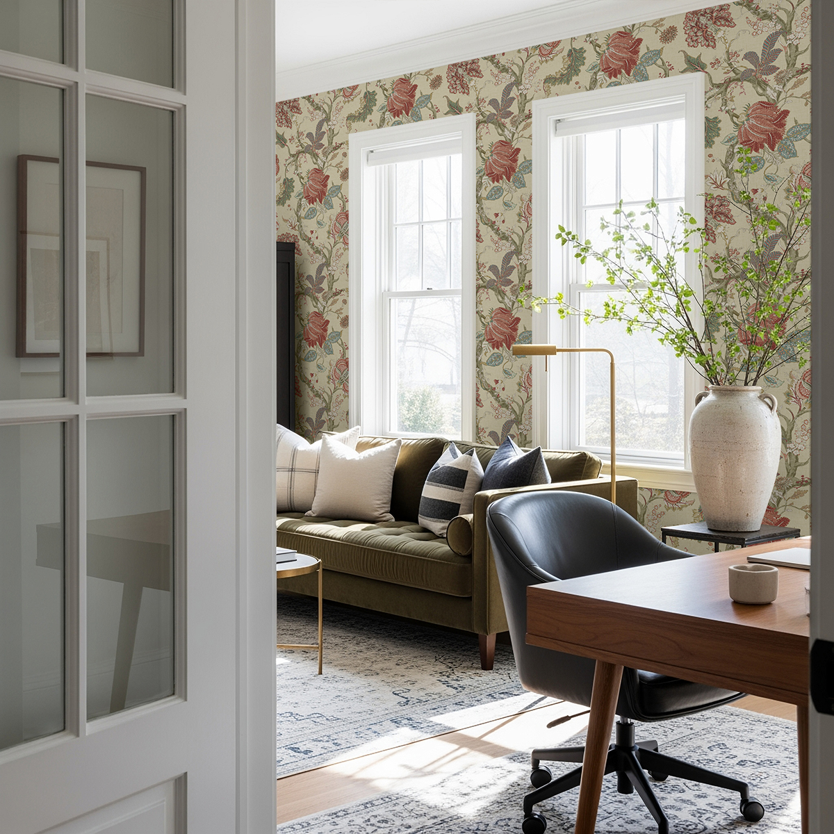 Harry & Grace Pine & Rosewood Jacobean Trail Premium Matte Non-Woven Peel and Stick Wallpaper - 20.5 in. W x 18 ft. L Roll