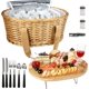 thumbnail image 1 of Juego de cestas de picnic de mimbre para 2 con mini mesa plegable para vino, bolsa térmica grande y kits de servicio de cubiertos para 2 personas, regalos para parejas, regalos de boda (Y2209-2-GR), 1 of 7