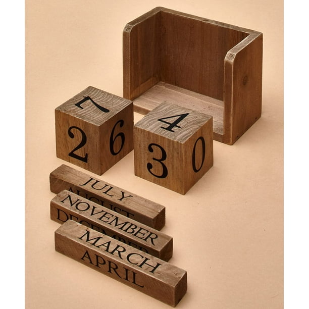 Wooden Block Calendar Interchangeable Perpetual Calendar for Office