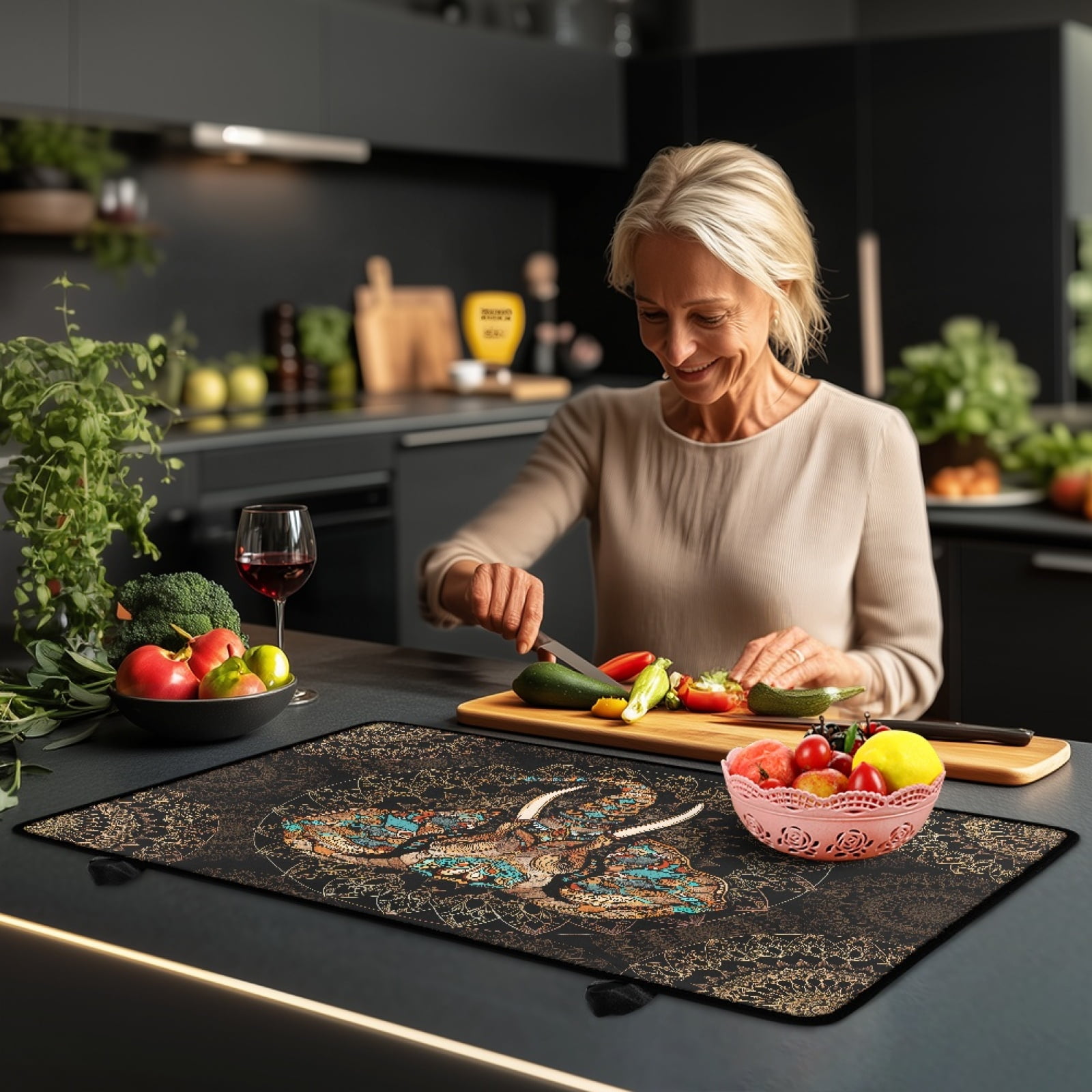 ZIATUBLE Flat Top Stove Cover Mat Versatile Stove Top Cover for Electric Stove Glass Ceramic Top Stove Cover Induction Cooktop Mat Kitchen Decor, 29 x 21 Inch, Bohemia Mandala Flower Elephant