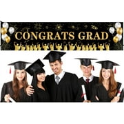 Graduation Decoration 2026 Congrats Grad Banner Yard Sign Class of 2026 Banner Photo Booth Backdrop College Graduation Party Supplies Black 19 X 118