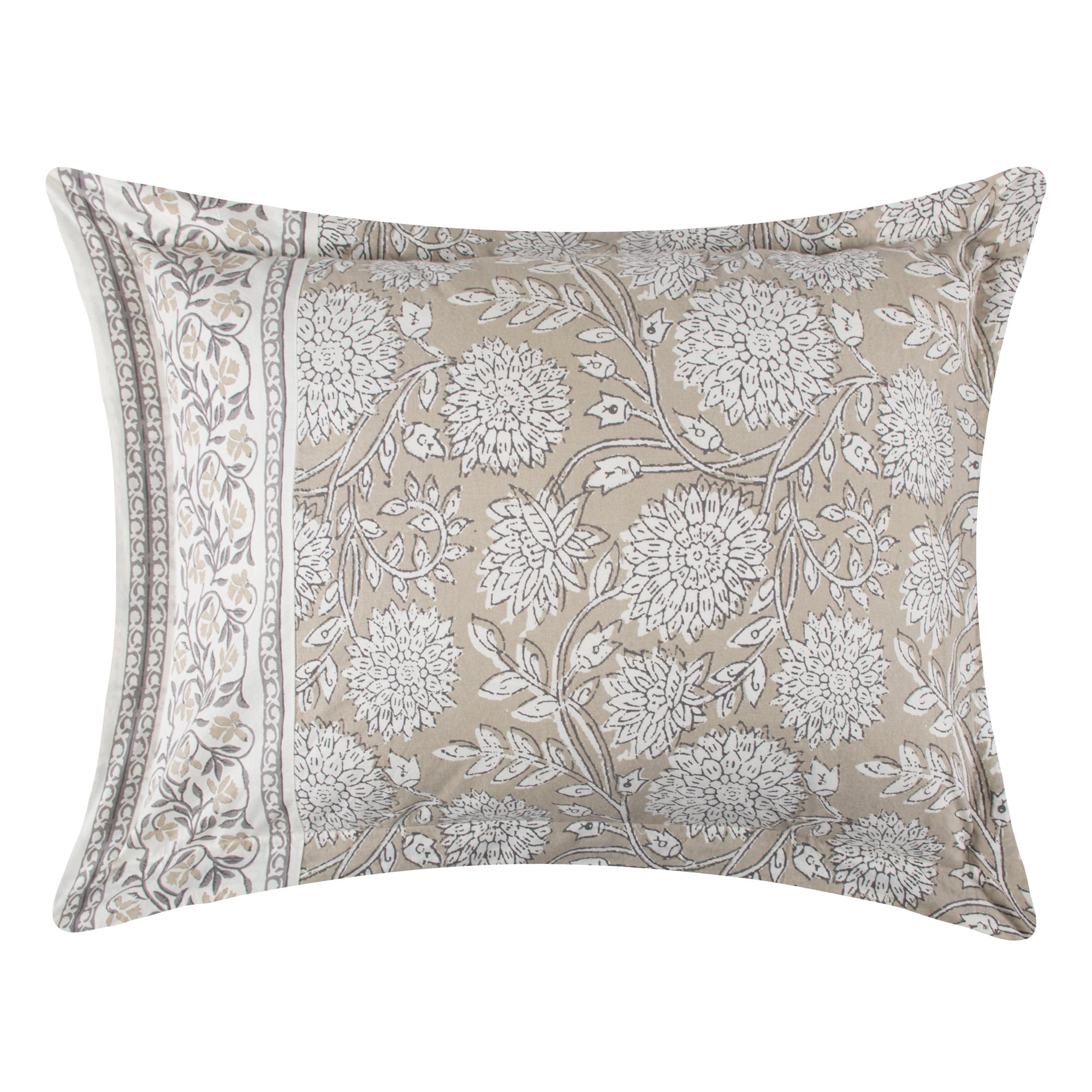 Levtex Home - Adare Taupe Duvet Cover Set - King Duvet Cover + Two King Pillow Cases - Bordered Floral - Taupe Grey and Cream - Duvet Cover (106 x 94in.) and Pillow Case (36 x 20in. ) - Cotton