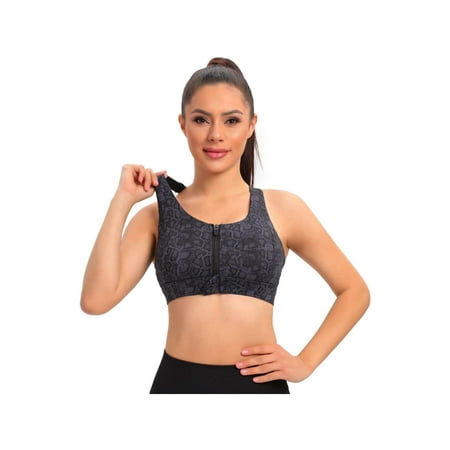 

Zipper in Front Sports Bra High Impact Strappy Back Support Workout Top