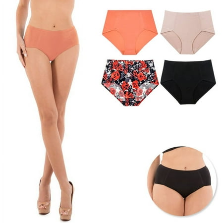 B2Body Women s Seamless High Waisted Brief Panty Underwear Pack Of Four 0903 (XL)