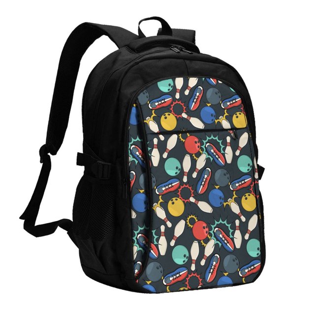 Fotbe Bowling Ball Mochila con Estampado y Puerto USB para Hombre y Mujer, Mochila Antirrobo, Mochila de Viaje, Mochila Escolar, Mochila Universitaria