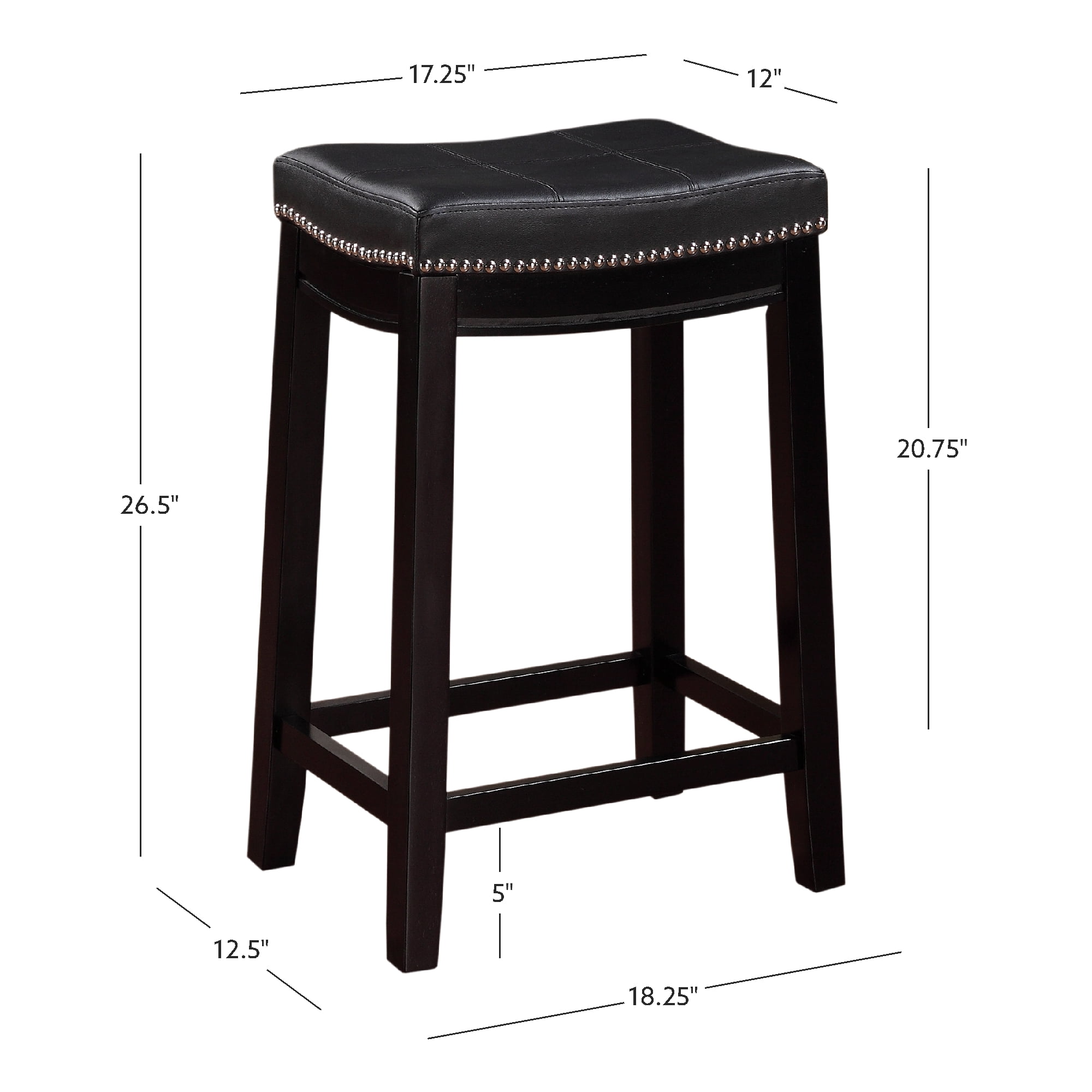 Linon Claridge Wood Backless Counter Stool Nailhead Trim Faux Leather in Black Walmart