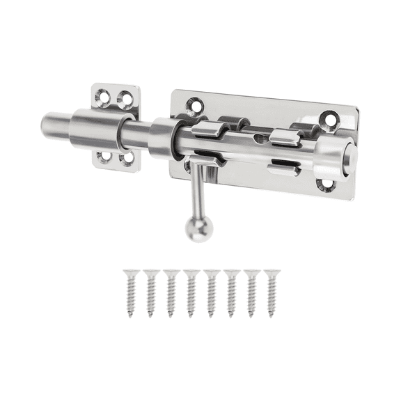 Slide Bolt Gate Latch 6inch Stainless Steel Barrel Bolt Latch Heavy Duty Door Security Lock Thickened Door Latches Hardware with Mounting Screws for Barn Fence Shed Basement, Silver