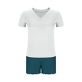 thumbnail image 6 of 2 Piece Pajamas Set Modal Cotton Short Sleeve V Neck Top with Ruffled Shorts Womens Soft Pjs Outfits Loose Sleepwear (XL, White+Green), 6 of 6