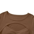 thumbnail image 5 of IWEMEK Crop Tops for Women Round Neck Keyhole T-shirt Plain Brown Casual Dressy Summer Tees Tight Fit Clothing 2025, 5 of 7
