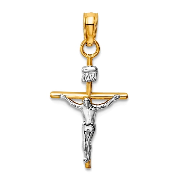 10k Gold Stick Religious Faith Cross With White Crucifix and Inri High Polish 24x11.25mm Wide Pendant Necklace for Women