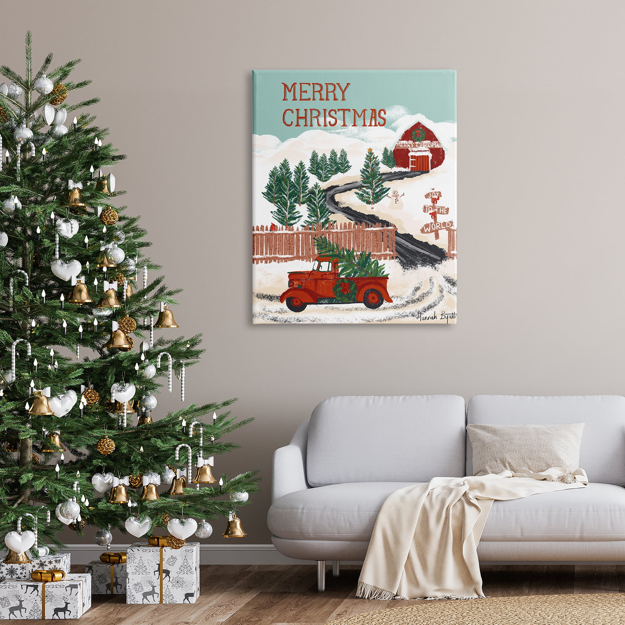 Stupell Industries Rural Christmas Scenery Holiday Painting Gallery Wrapped Canvas Print Wall Art, 36 x 48