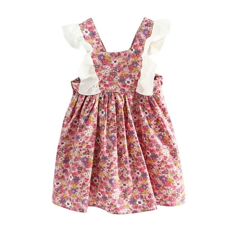 

DTBPRQ Toddler Girl Dress Bohemia Button Lace Sleeveless Sunflower Floral Princess Sundress Toddler Girl Clothes