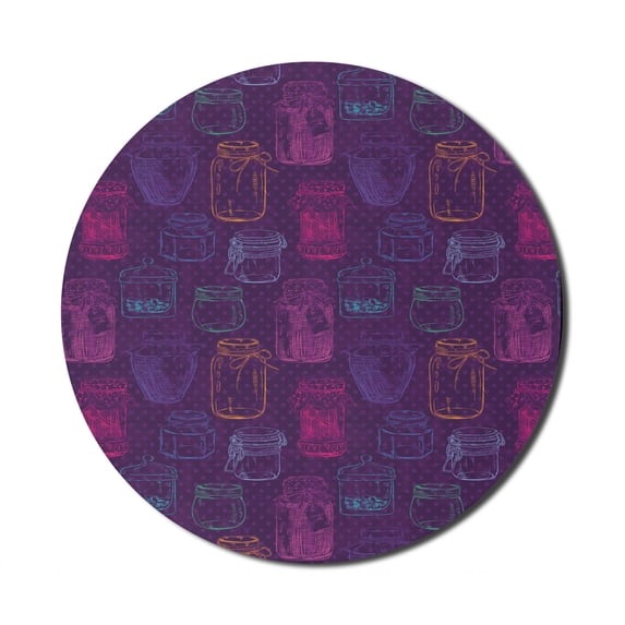 Colorful Mouse Pad for Computers, Rhythmic Delicious Jars Jam Sketch Print on Polka Dotted Background, Round Non-Slip Thick Rubber Modern Gaming Mousepad, 8" Round, Plum Fuchsia, by Ambesonne
