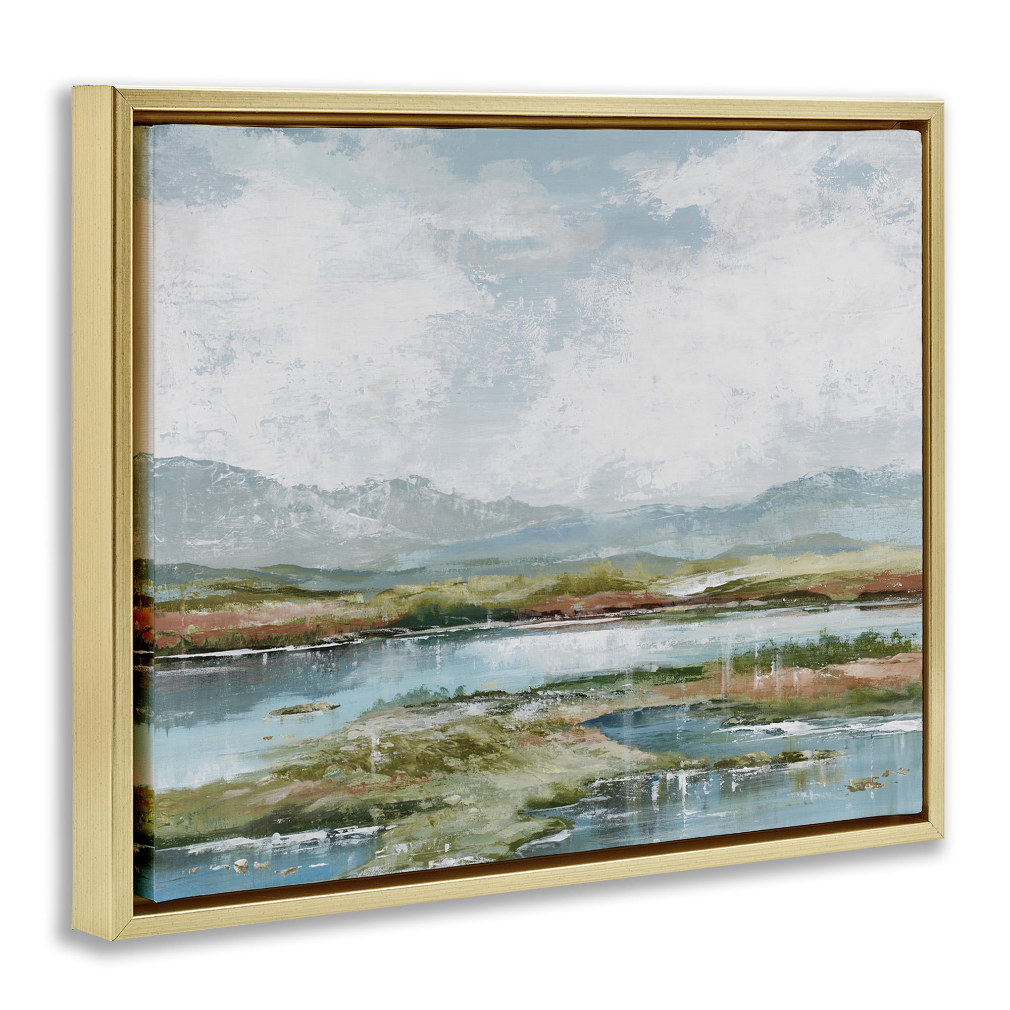 Stupell Industries Modern Paint Landscape Landscape Painting Gold Floater Framed Art Print Wall Art, 31 x 25